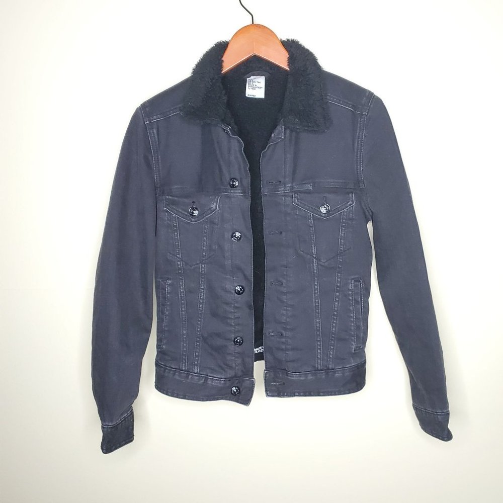 H&M Faux Shearling Lined Jean Jacket Sz 2